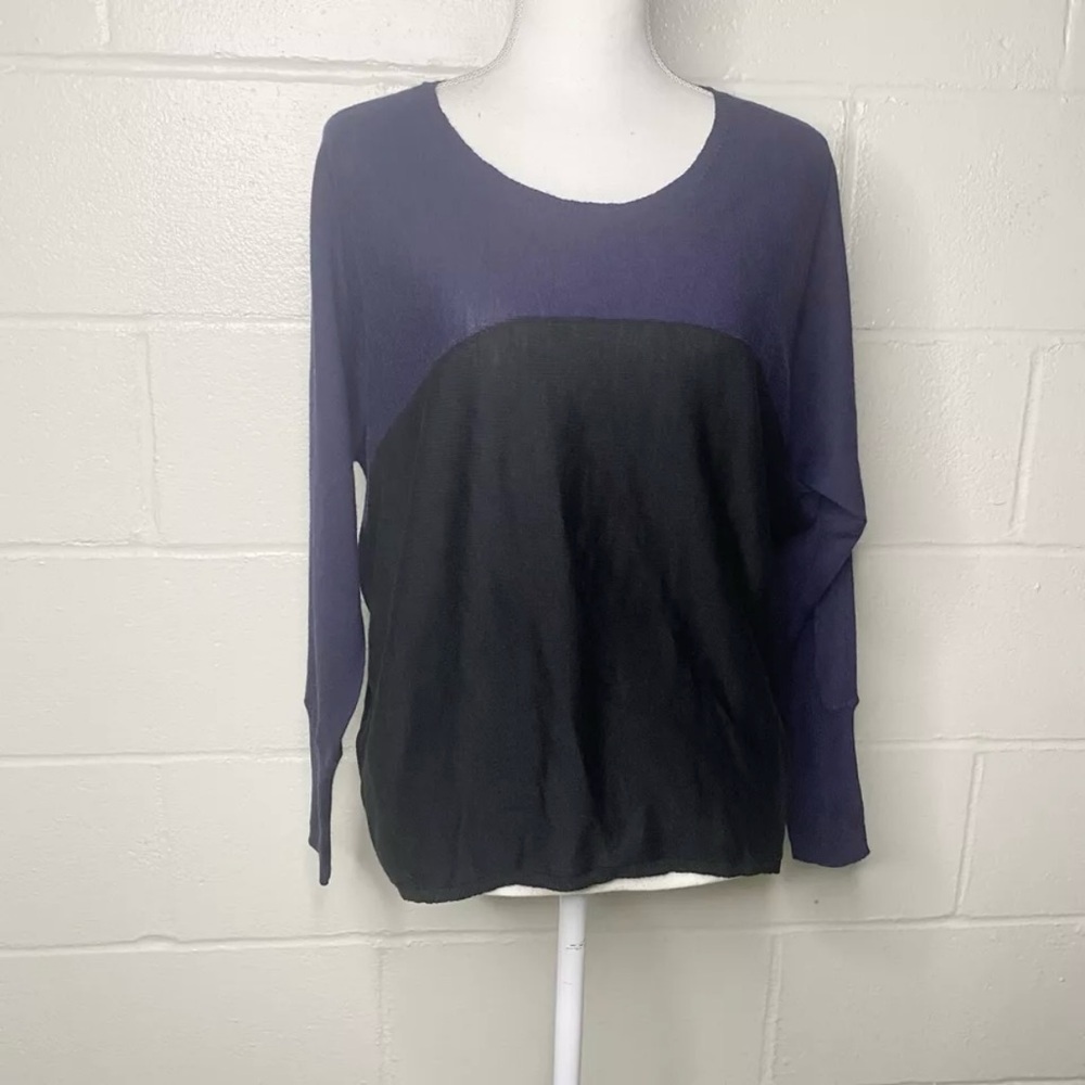 Eileen Fisher Top Blouse XL Two Tone Gray Dolman Sleeves 100% Merino Wool NEW